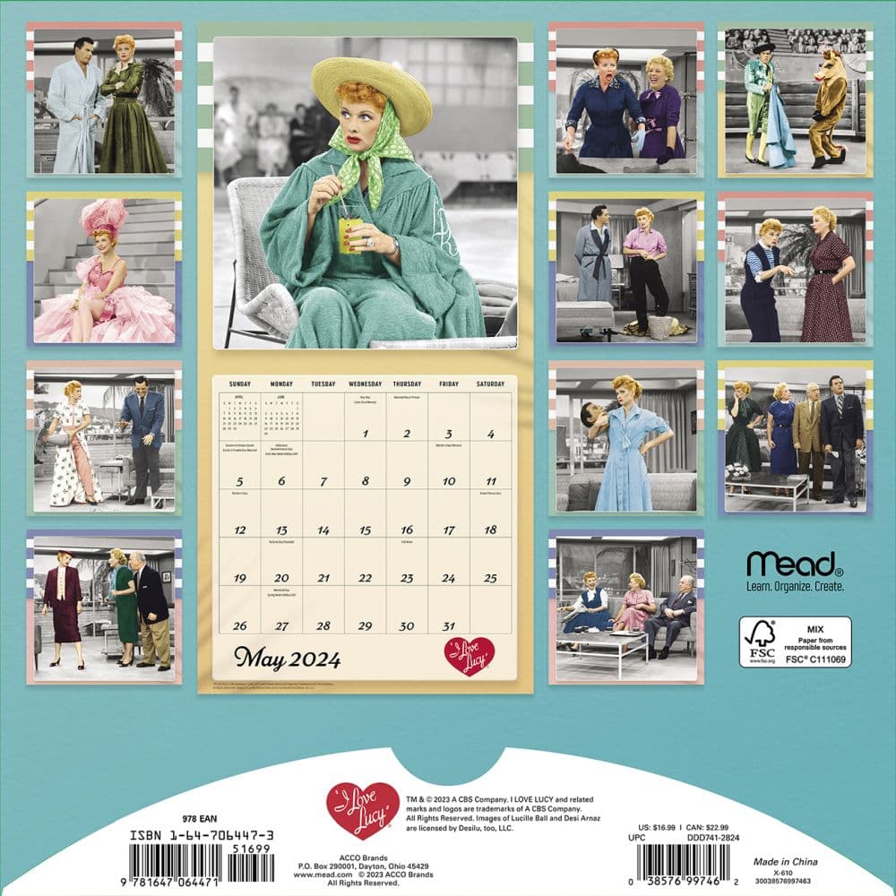 I Love Lucy 2024 Wall Calendar Back Cover Image