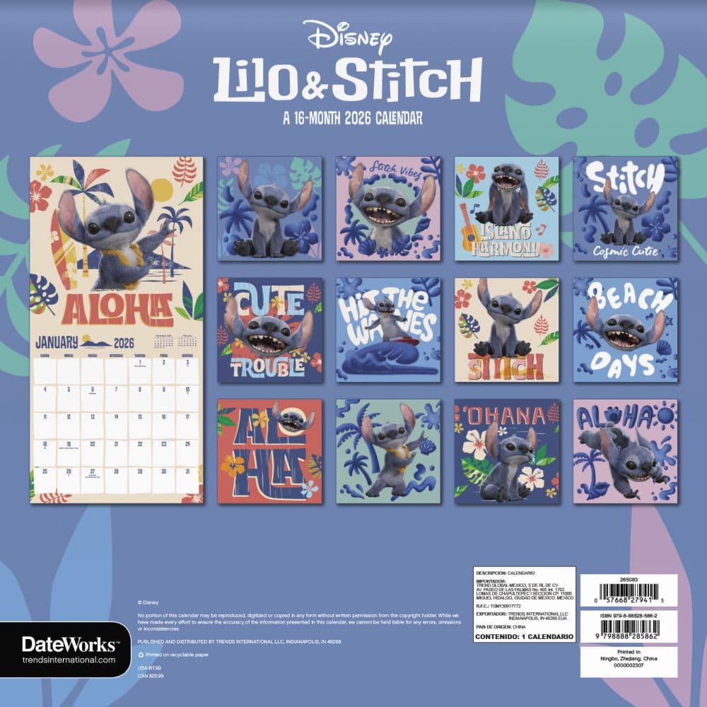 Lilo and Stitch Movie 2026 Wall Calendar First Alternate Image