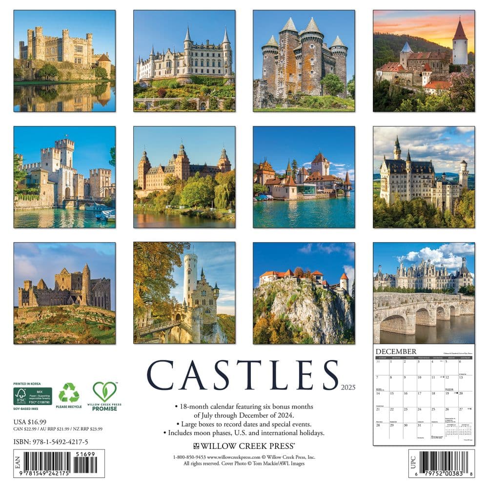 Castles 2025 Wall Calendar
