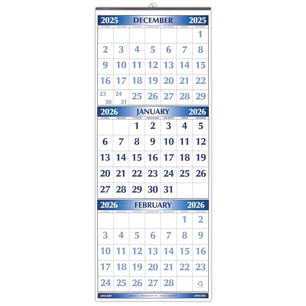 Three Month 2026 Wall Calendar - Calendars.com