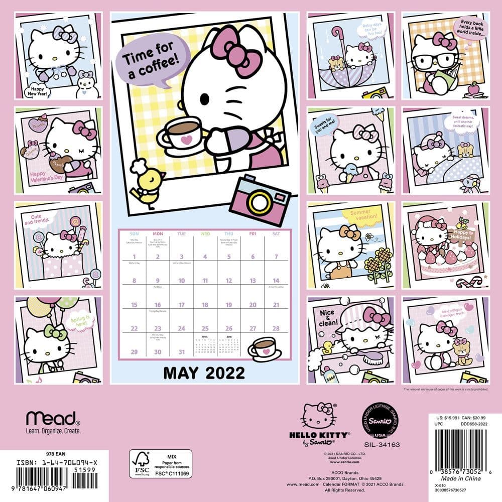 Sanrio Hello Kitty Wall L Calendar 2022 with stickers from Japan