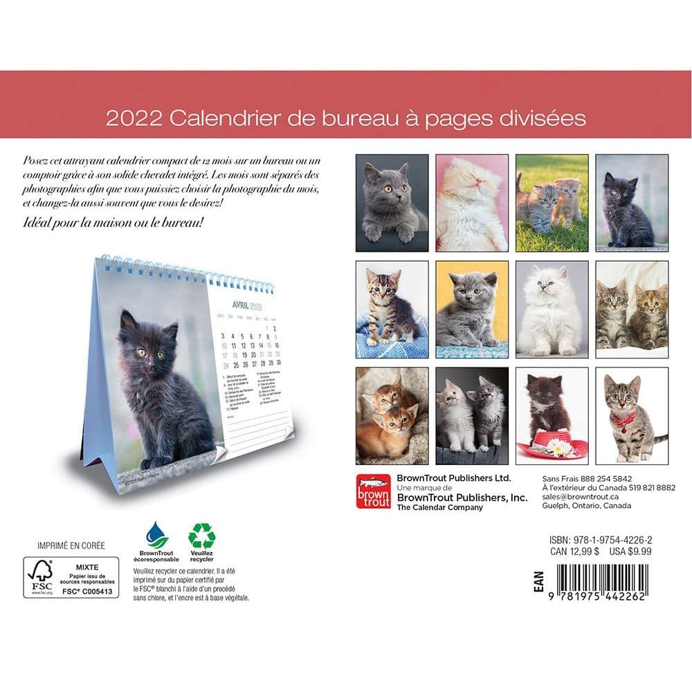 Calendrier Chatons 2023 Chatons Double 2022 Easel Calendar (French) - Calendars.com