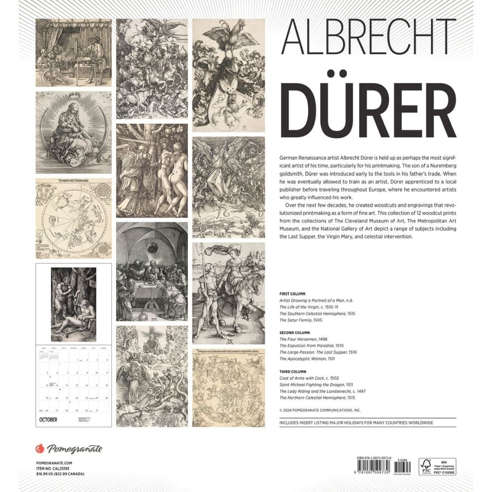 Albrecht Durer 2025 Wall Calendar Alt1