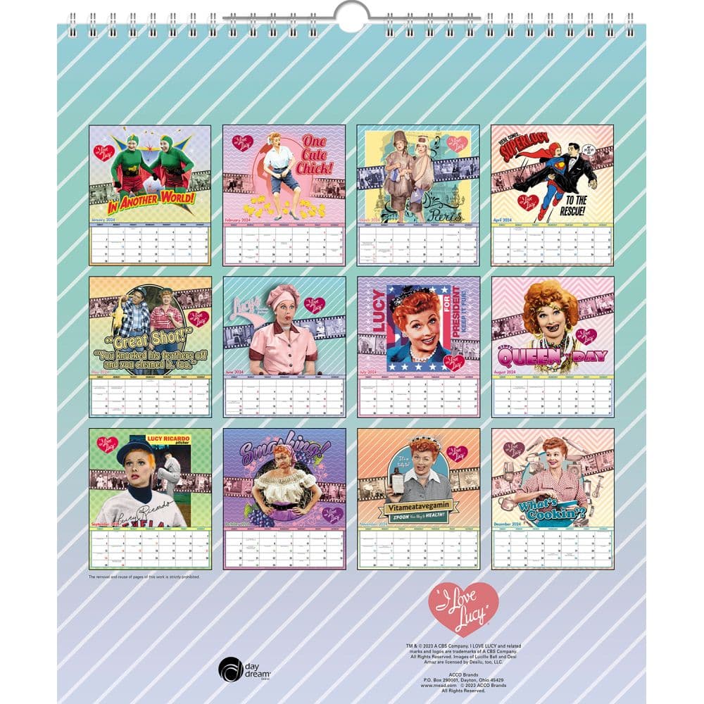 I Love Lucy Special Edition Poster 2024 Wall Calendar back