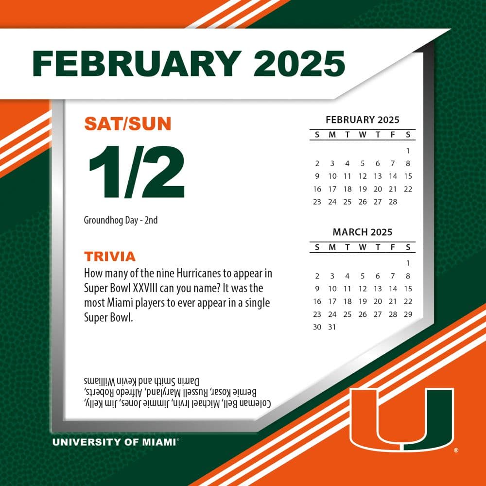 COL Miami Hurricanes 2025 Desk Calendar Second Alternate Image