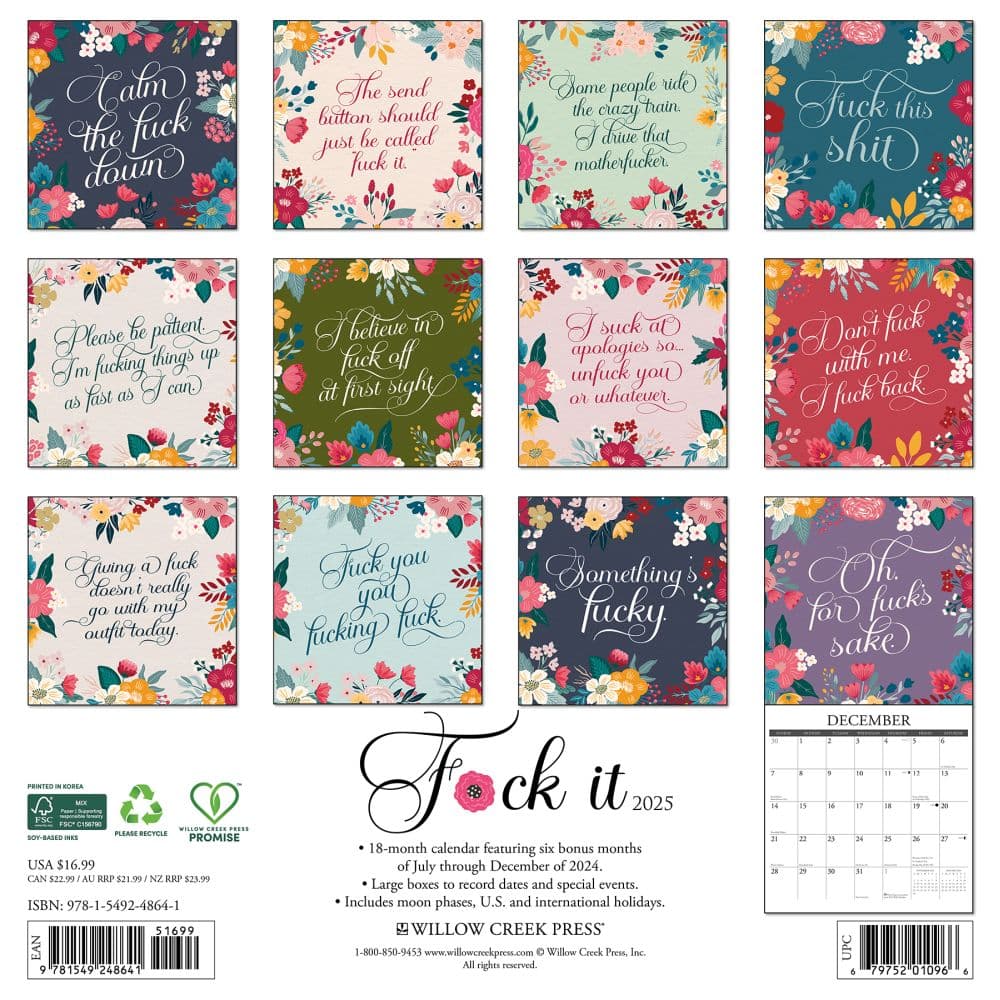 F*ck It Floral 2025 Wall Calendar First Alternate Image width=&quot;1000&quot; height=&quot;1000&quot;