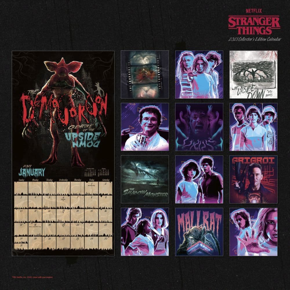 Stranger Things Gifts, Office Supplies Stranger Things Calendar 2021 Bundle Deluxe 2021 Stranger Things Wall Calendar with Over 100 Calendar Stickers 