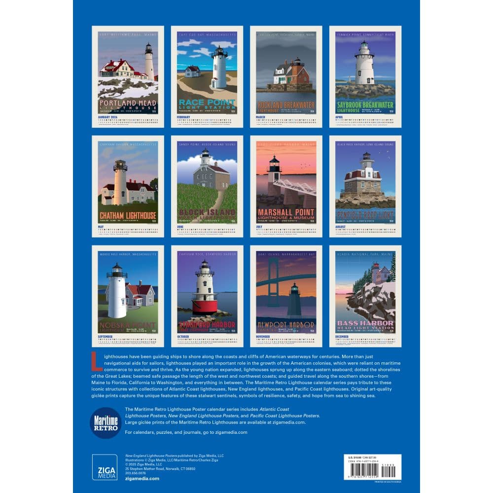 New England Lighthouses Posters 2026 Wall Calendar First Alternate Image