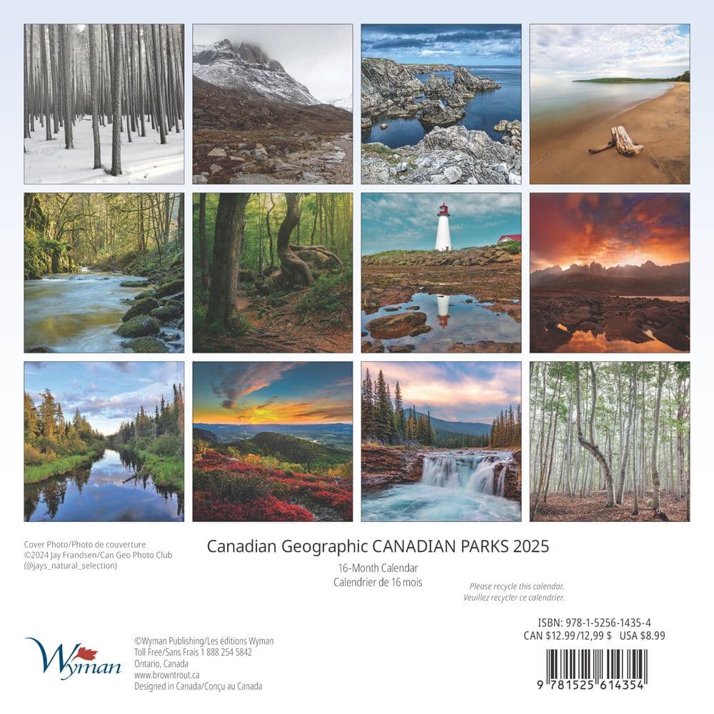 Canadian National Parks 2025 Mini Wall Calendar back cover