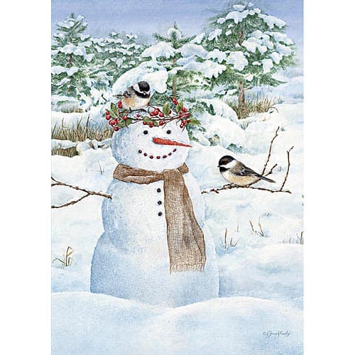 Chickadee Snowman Outdoor Flag-Large - 28 x 40 by Jane Shasky