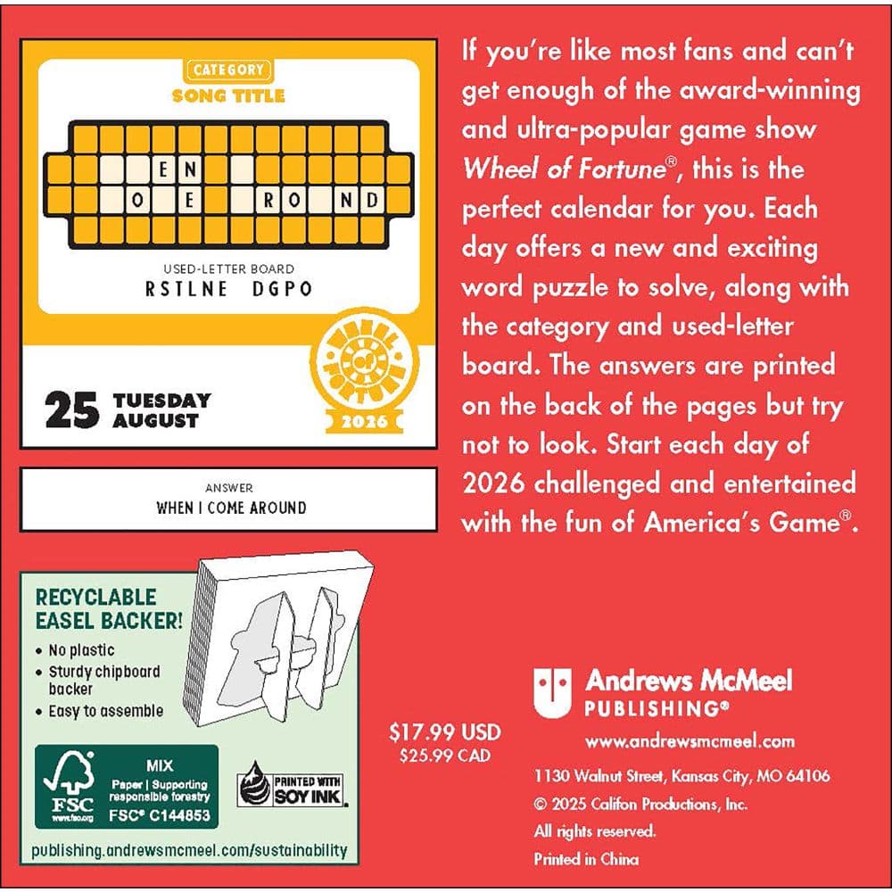 Wheel of Fortune 2026 Desk Calendar First Alternate Image