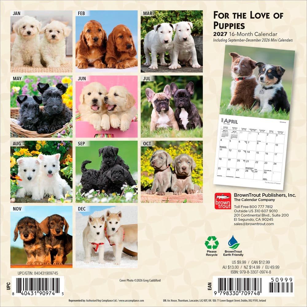 For the Love Puppies 2027 Mini Wall Calendar First Alternate Image