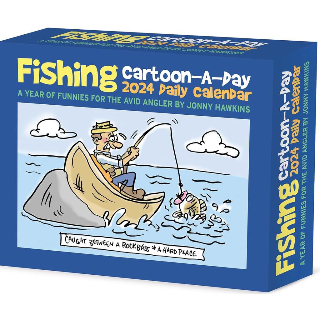 Fishing Cartoon A Day 2024 Desk Calendar front of Box