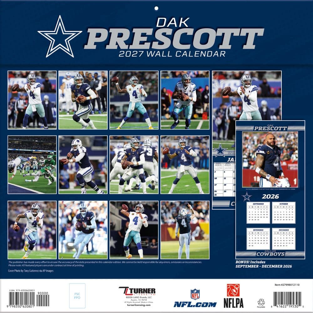 NFL Dallas Cowboys Dak Prescott 2027 Wall Calendar First Alternate Image