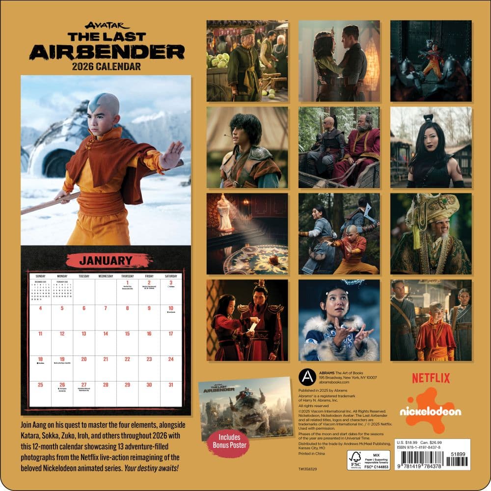 Avatar Last Airbender Collector&#39;s Edition 2026 Wall Calendar First Alternate Image