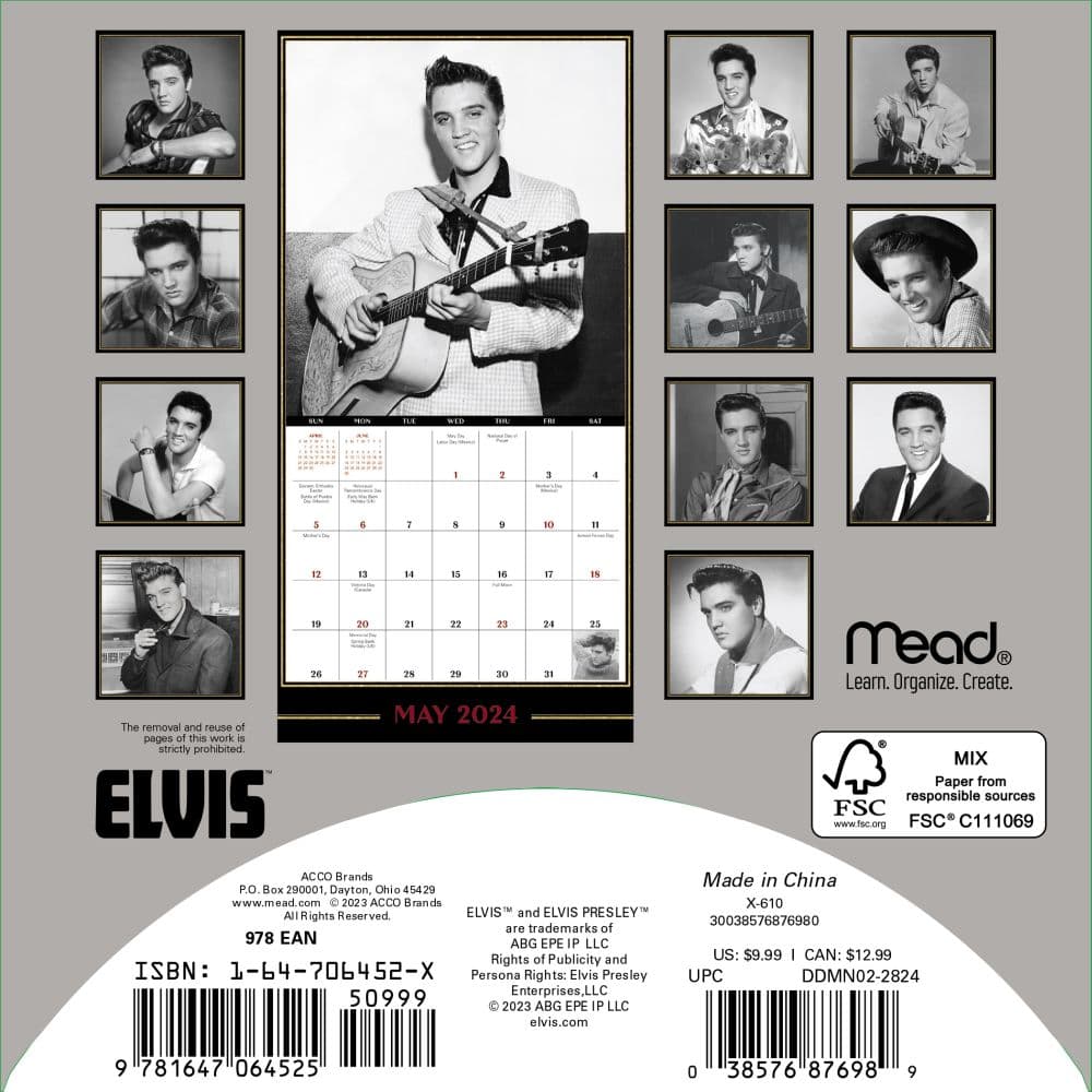 Elvis 2024 Mini Wall Calendar back