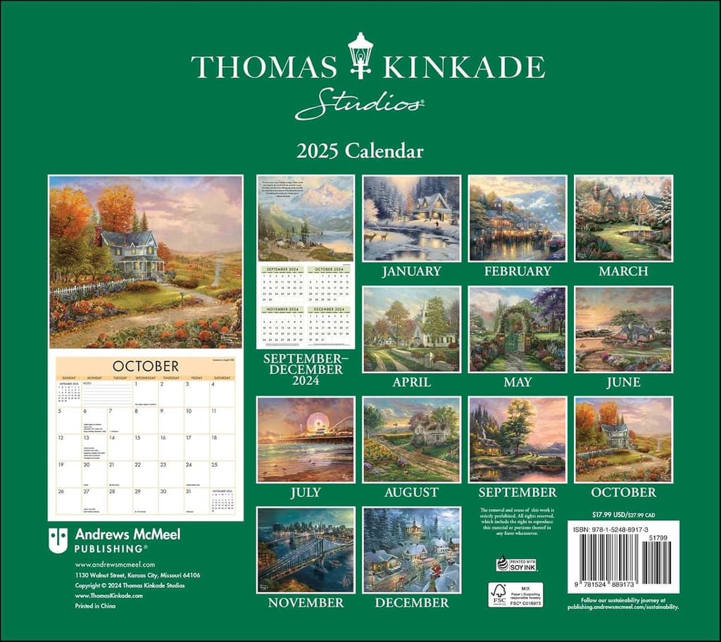 Kinkade Painter of Light 2025 Wall Calendar Back Cover