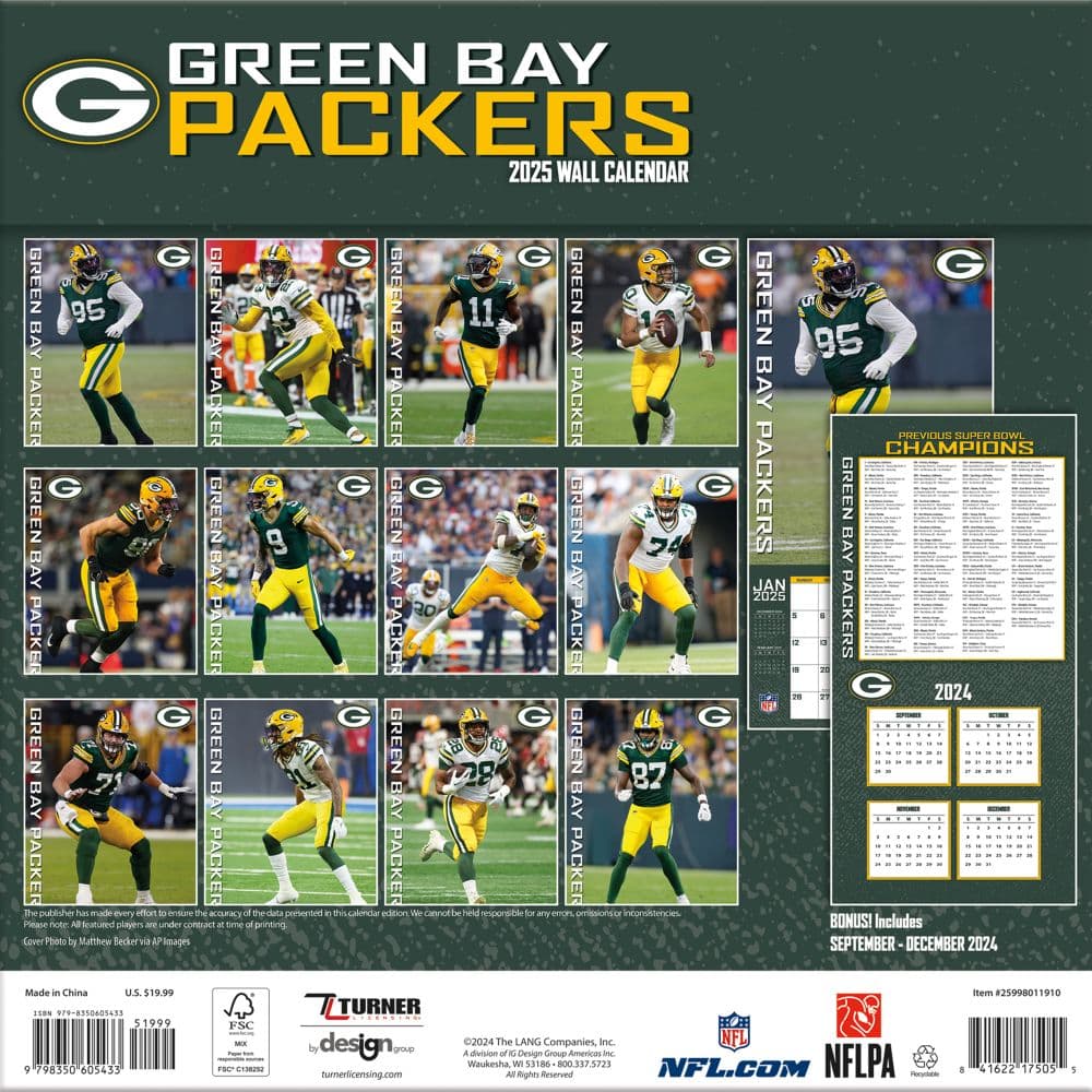 NFL Green Bay Packers 2025 Wall Calendar First Alternate Image width=&quot;1000&quot; height=&quot;1000&quot;