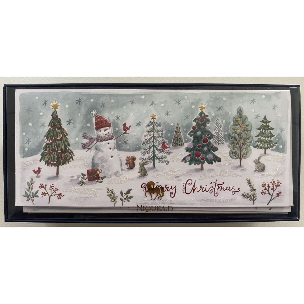 Watercolor Snowman Scene Christmas Card Main Image