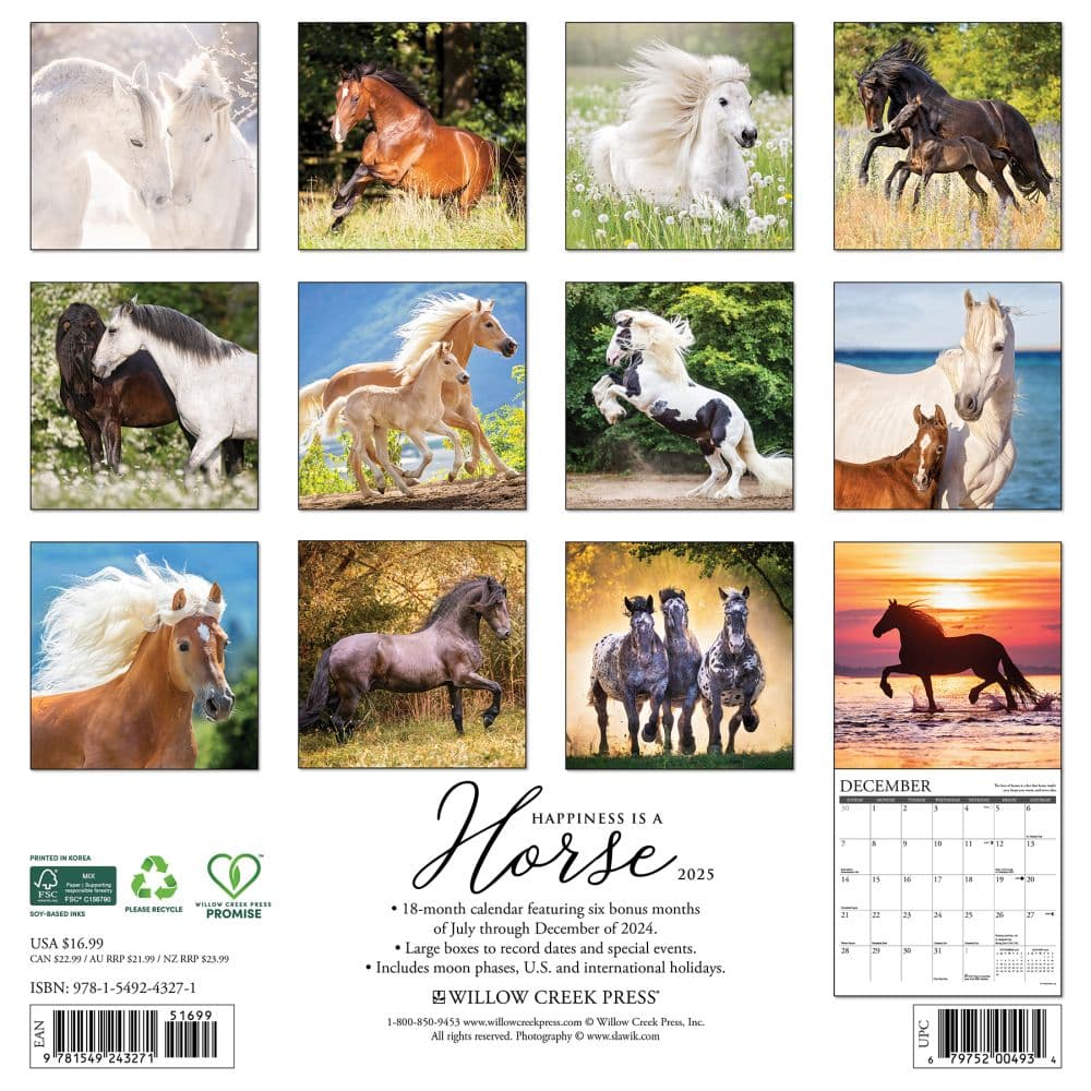 Happiness Is Horses 2025 Wall Calendar