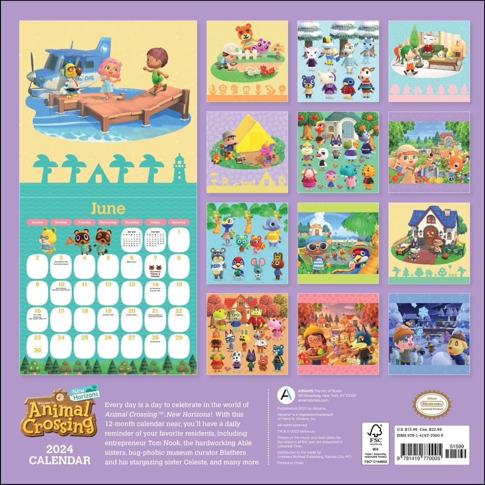 Animal Crossing 2024 Wall Calendar back
