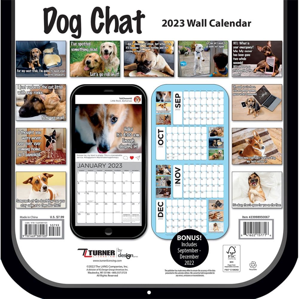 Lang Dog Chat Photo Diecut 2023 Mini Wall Calendar