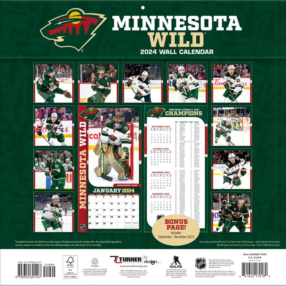 NHL Minnesota Wild 2024 Wall Calendar