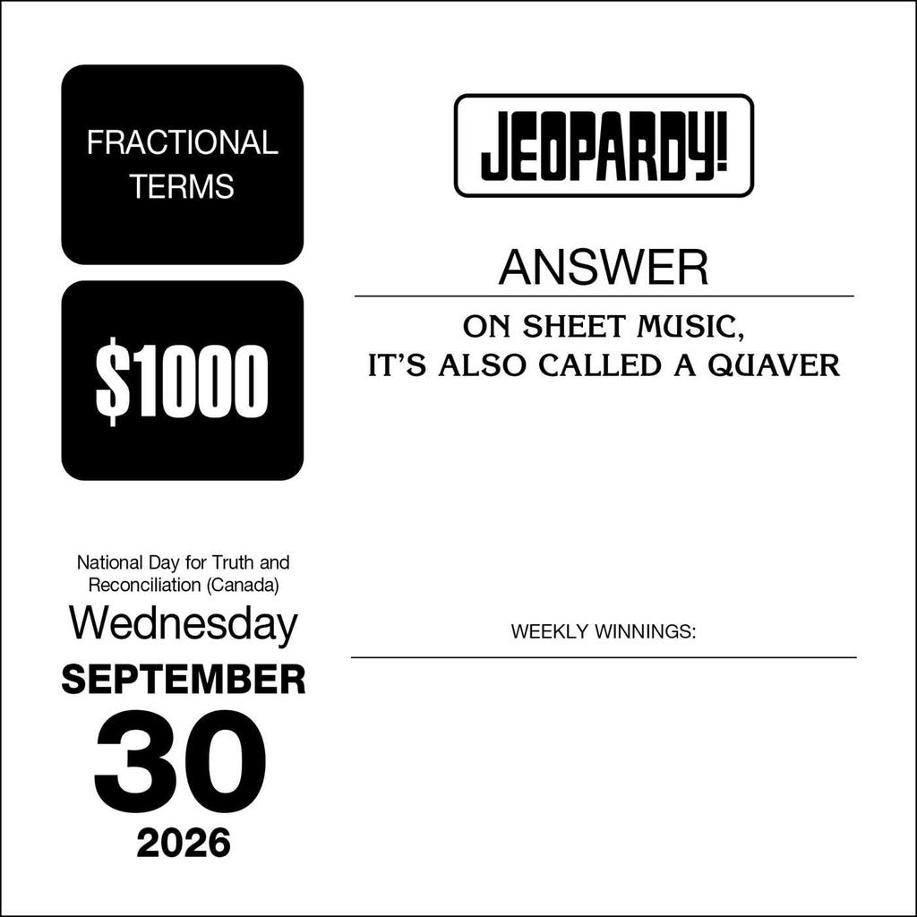 Jeopardy 2026 Desk Calendar September 30