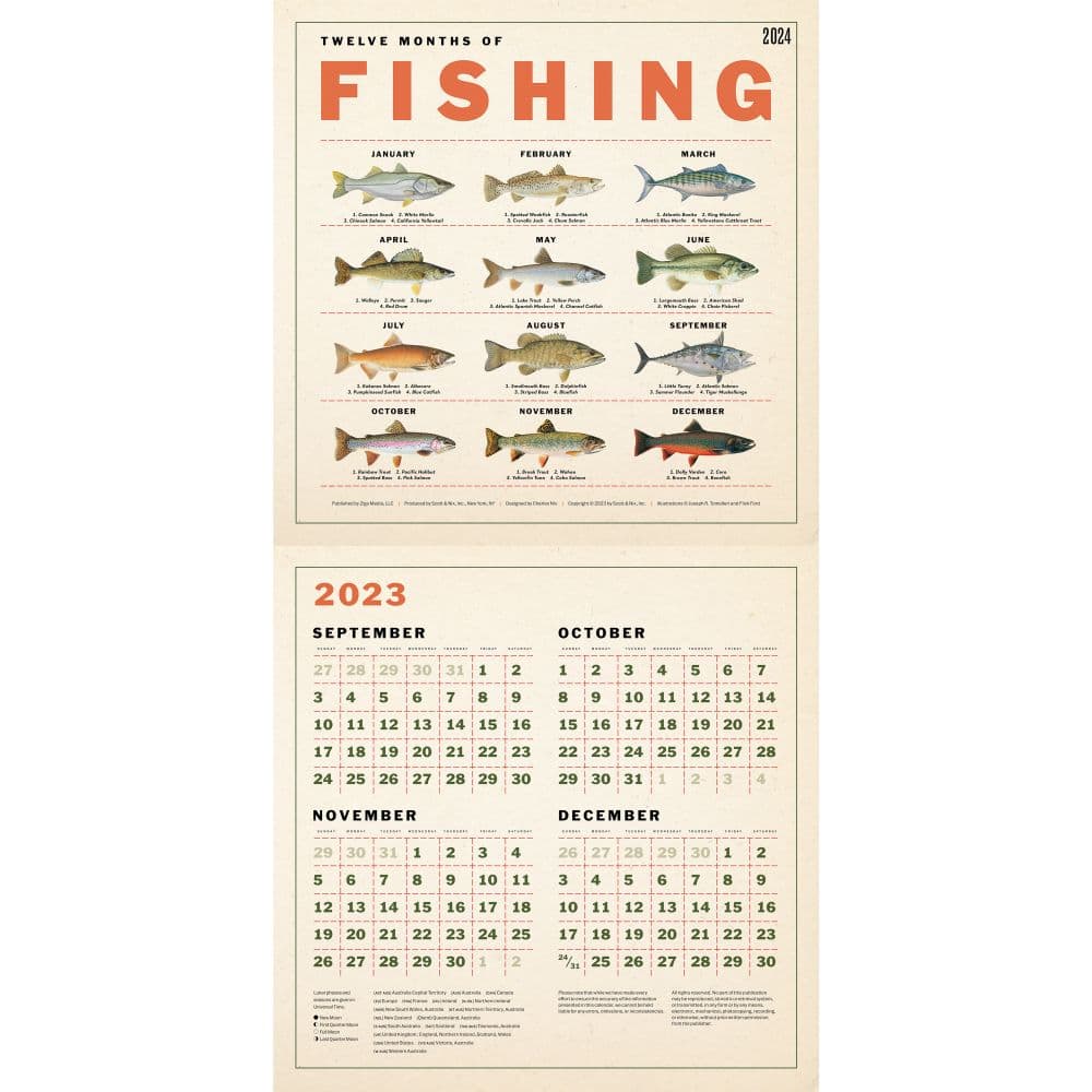 Fishing Illustrations 2024 Wall Calendar extra grid