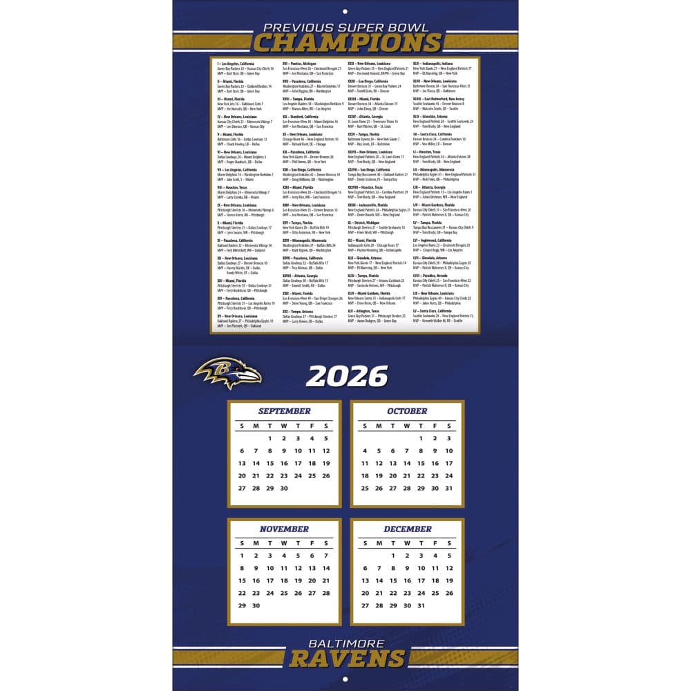 NFL Baltimore Ravens 2027 Wall Calendar Second Alternate Image