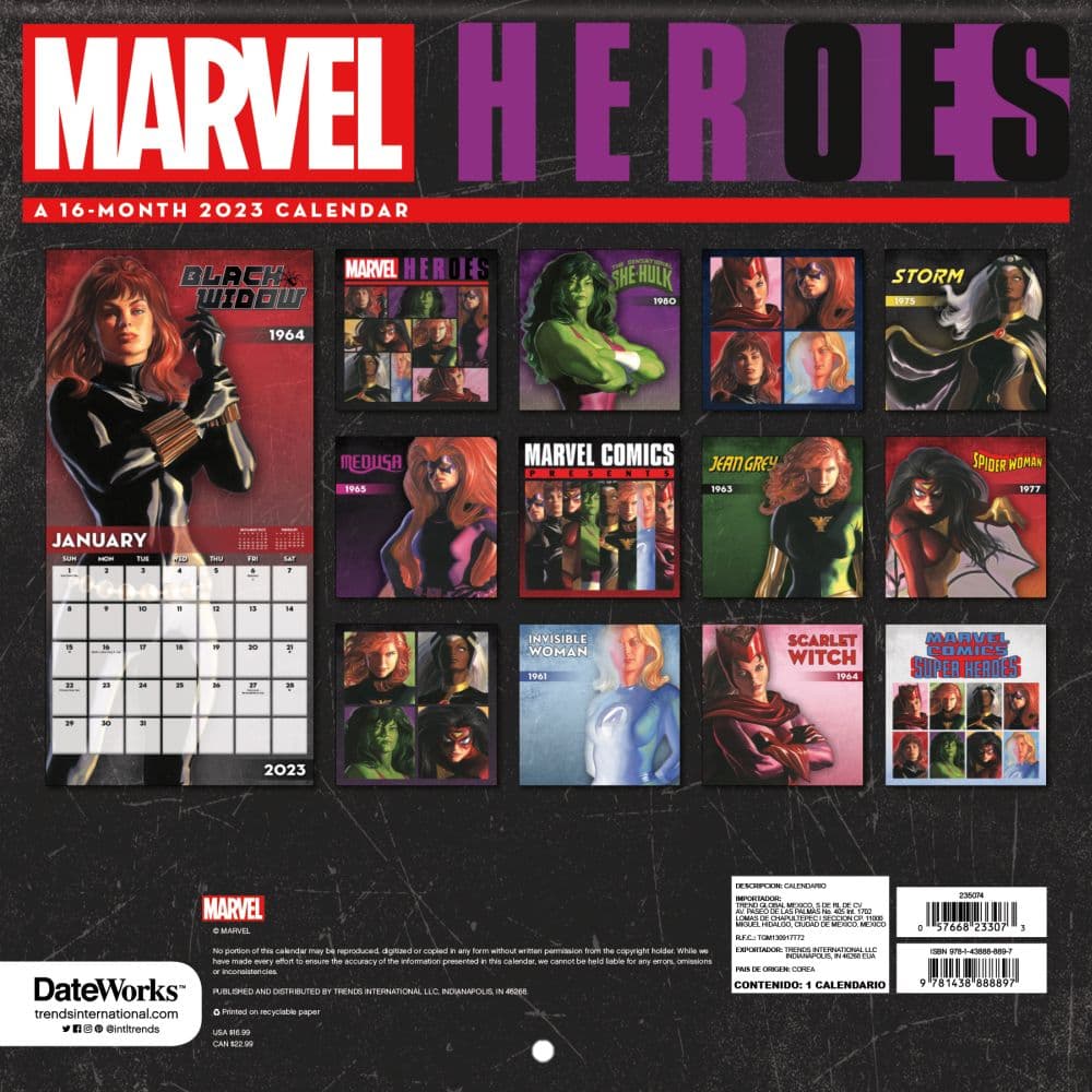 Marvel HERoes - NEW 2023 Wall Calendar - Calendars.com