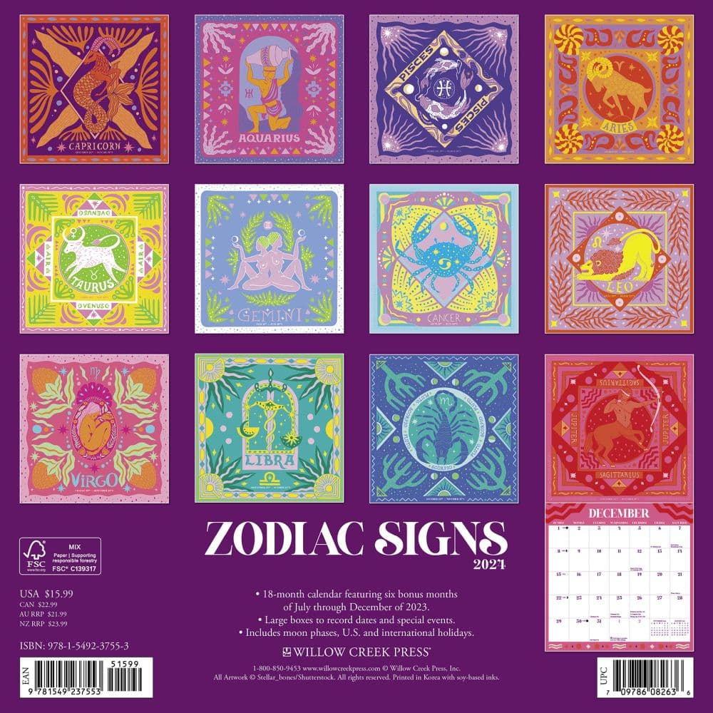 Zodiac Signs 2024 Wall Calendar