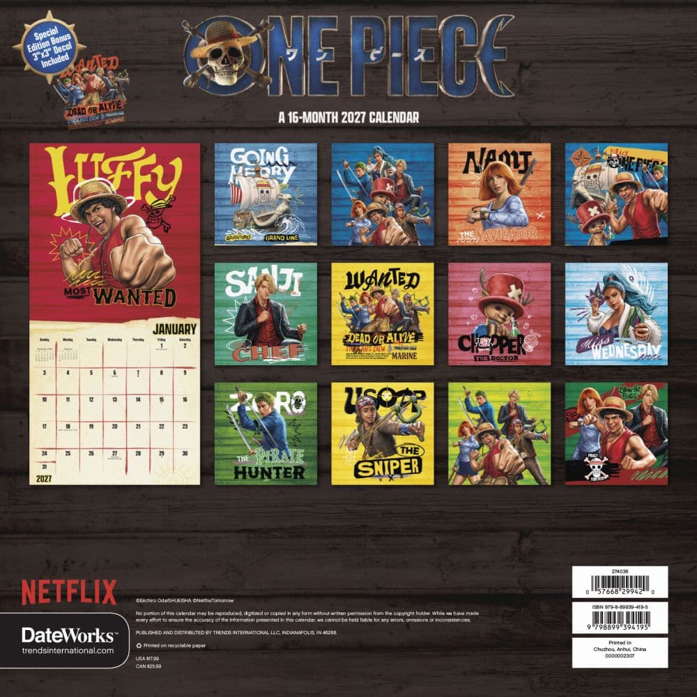 One Piece Live Action 2027 Wall Calendar First Alternate Image