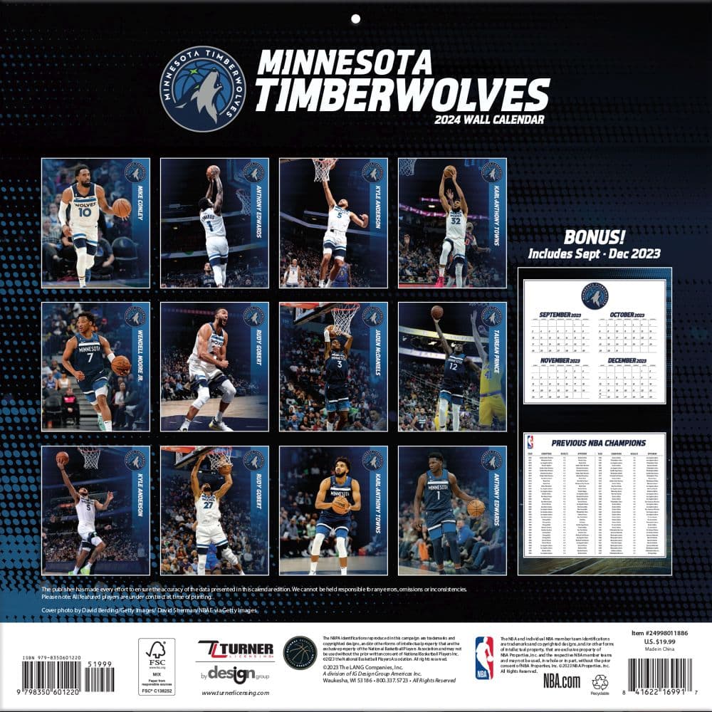Minnesota Timberwolves 2024 Wall Calendar - Calendars.com