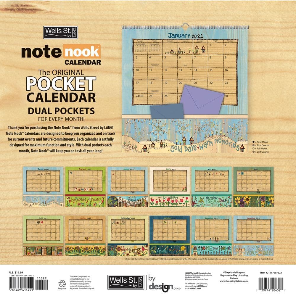 Peace of Life Note Nook Pocket Wall Calendar by Stephanie Burgess