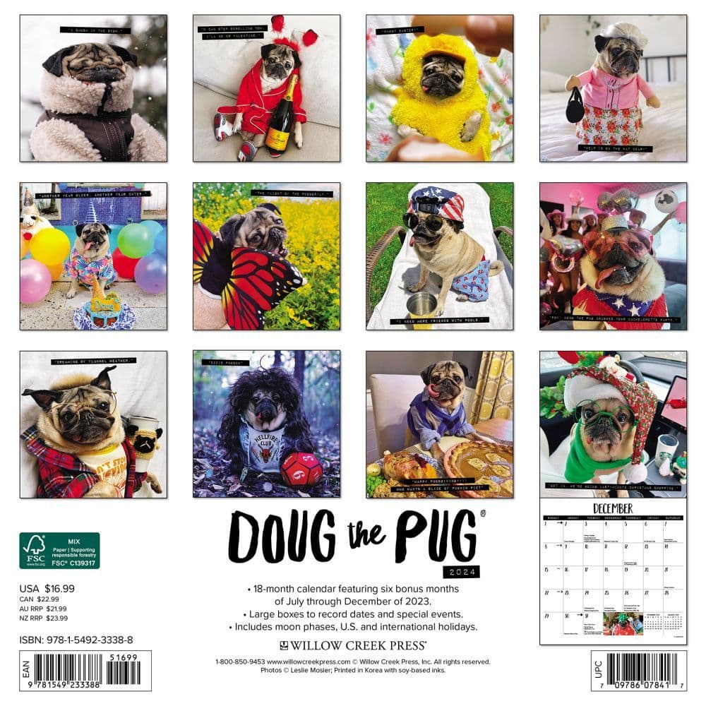 Doug the Pug 2024 Wall Calendar - Calendars.com