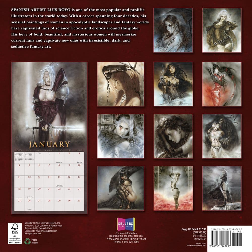 The Fantasy Art of Royo 2026 Wall Calendar First Alternate Image