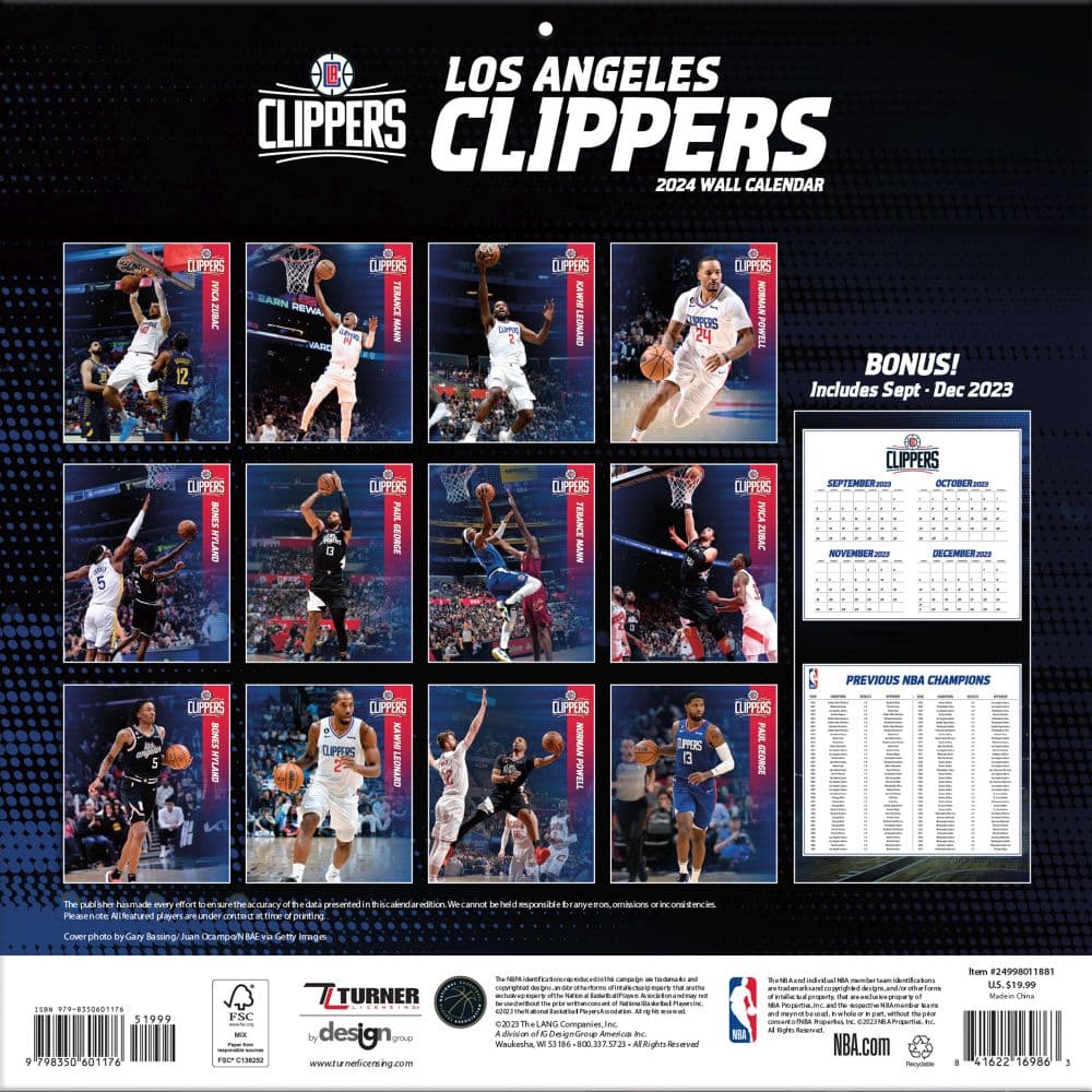 Los Angeles Clippers 2024 Wall Calendar