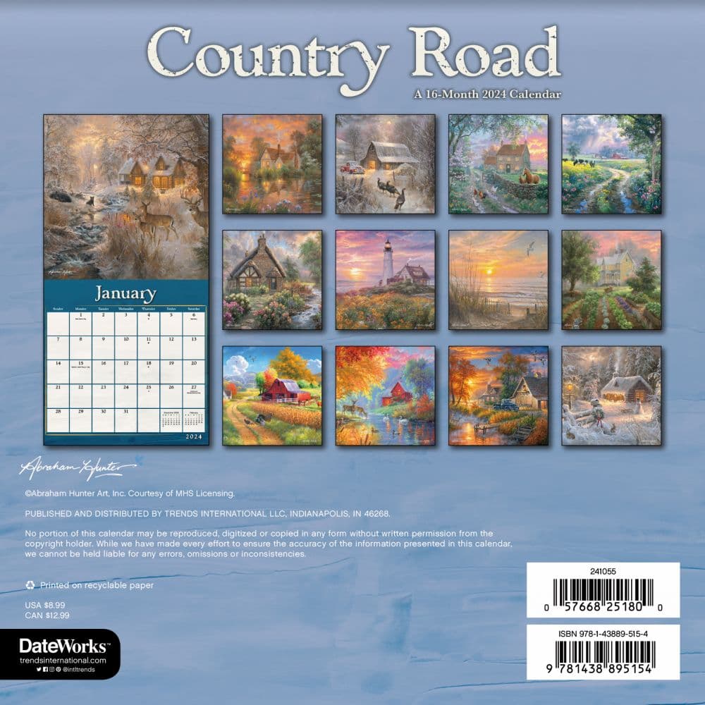 Country Road Abraham Hunter 2024 Mini Wall Calendar