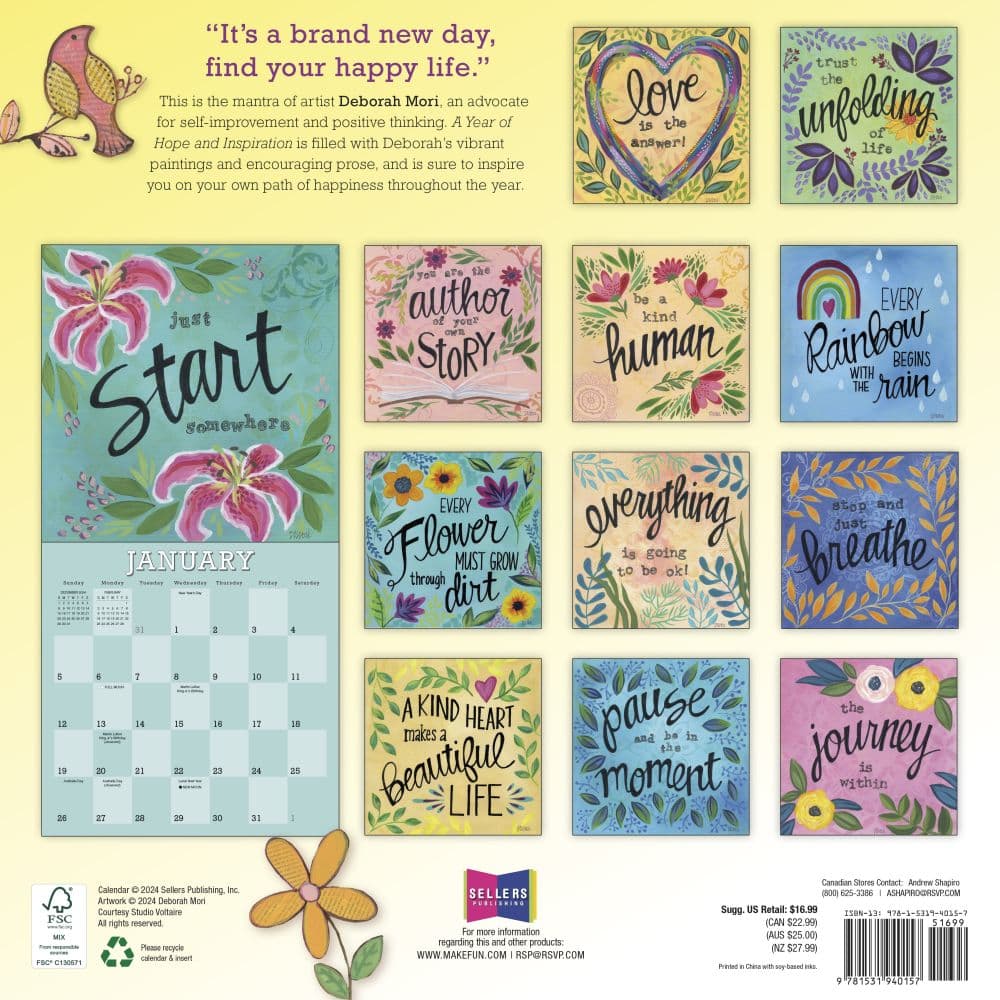 Hope and Inspiration by Deborah Mori 2025 Wall Calendar