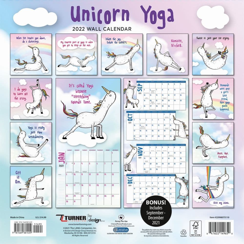 Unicorn Yoga 2022 Wall Calendar Calendars Com