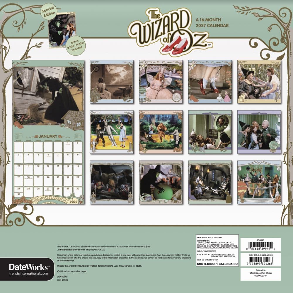 Wizard of Oz Exclusive With Bonus Print 2027 Wall Calendar First Alternate Image