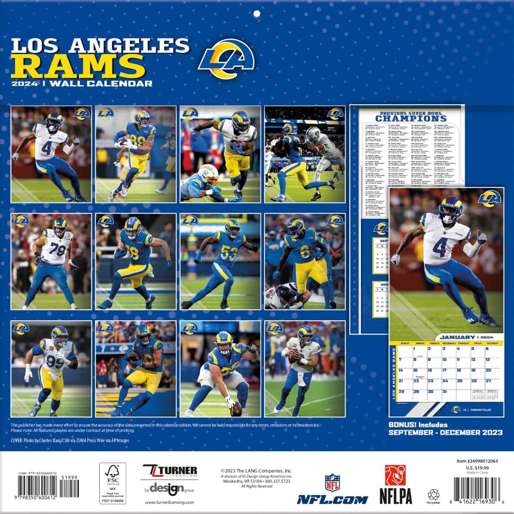 NFL Los Angeles Rams 2024 Wall Calendar First Alternate Image width=&quot;1000&quot; height=&quot;1000&quot;