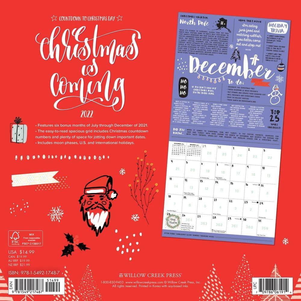 Count Down To Christmas Calendar 2022 Where You Color A Different Square Christmas Is Coming 2022 Wall Calendar - Calendars.com