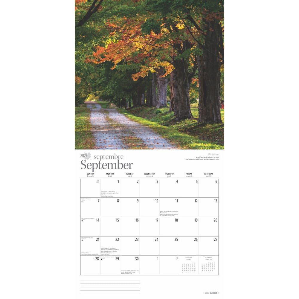 Ontario 2025 Wall Calendar interior image