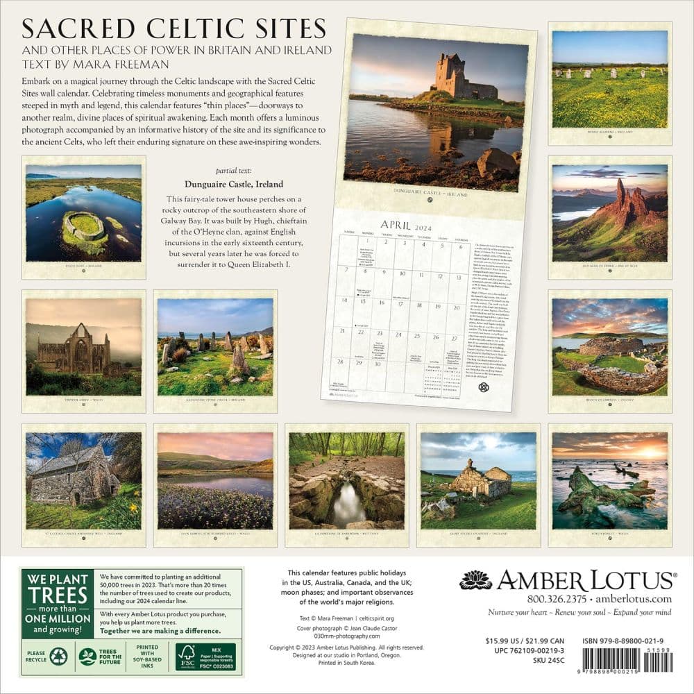Sacred Celtic Sites 2024 Wall Calendar back