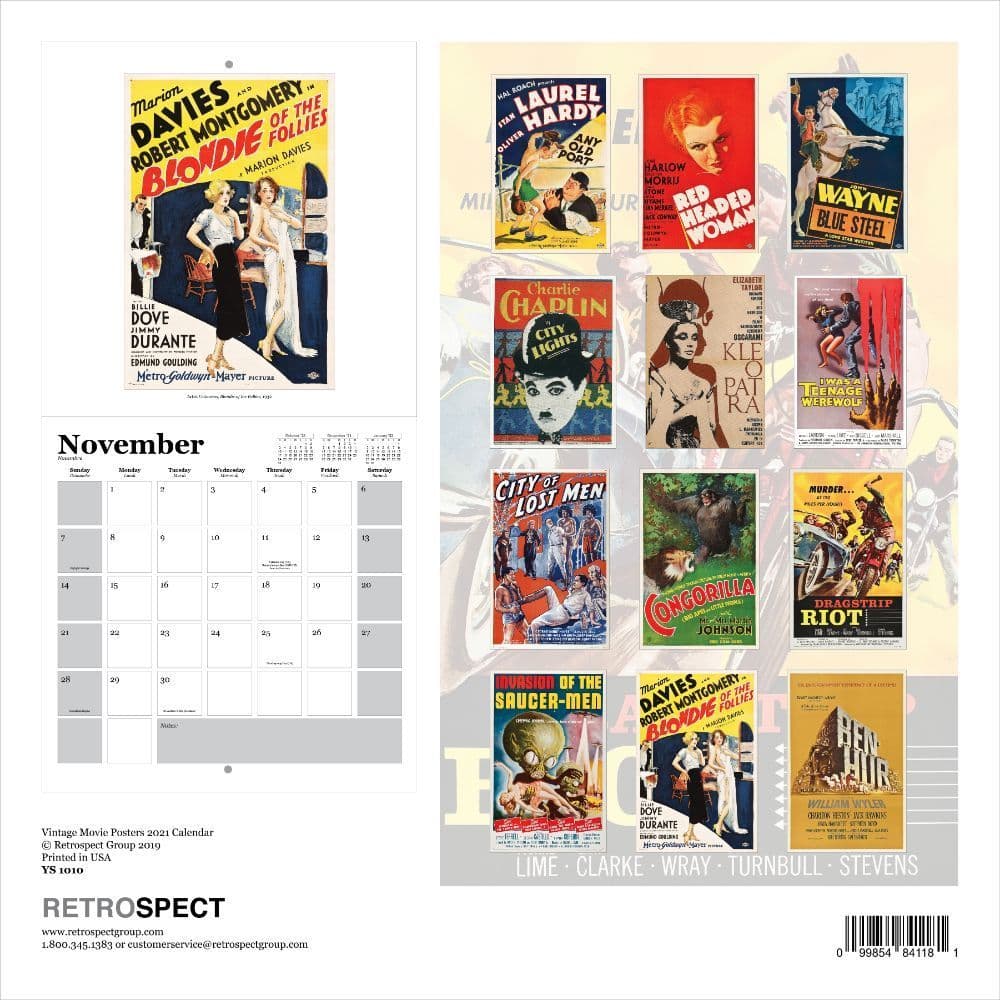 Movie Posters Vintage Wall Calendar