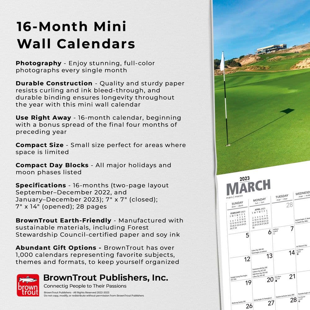 Golf Courses 2023 Mini Wall Calendar - Calendars.com