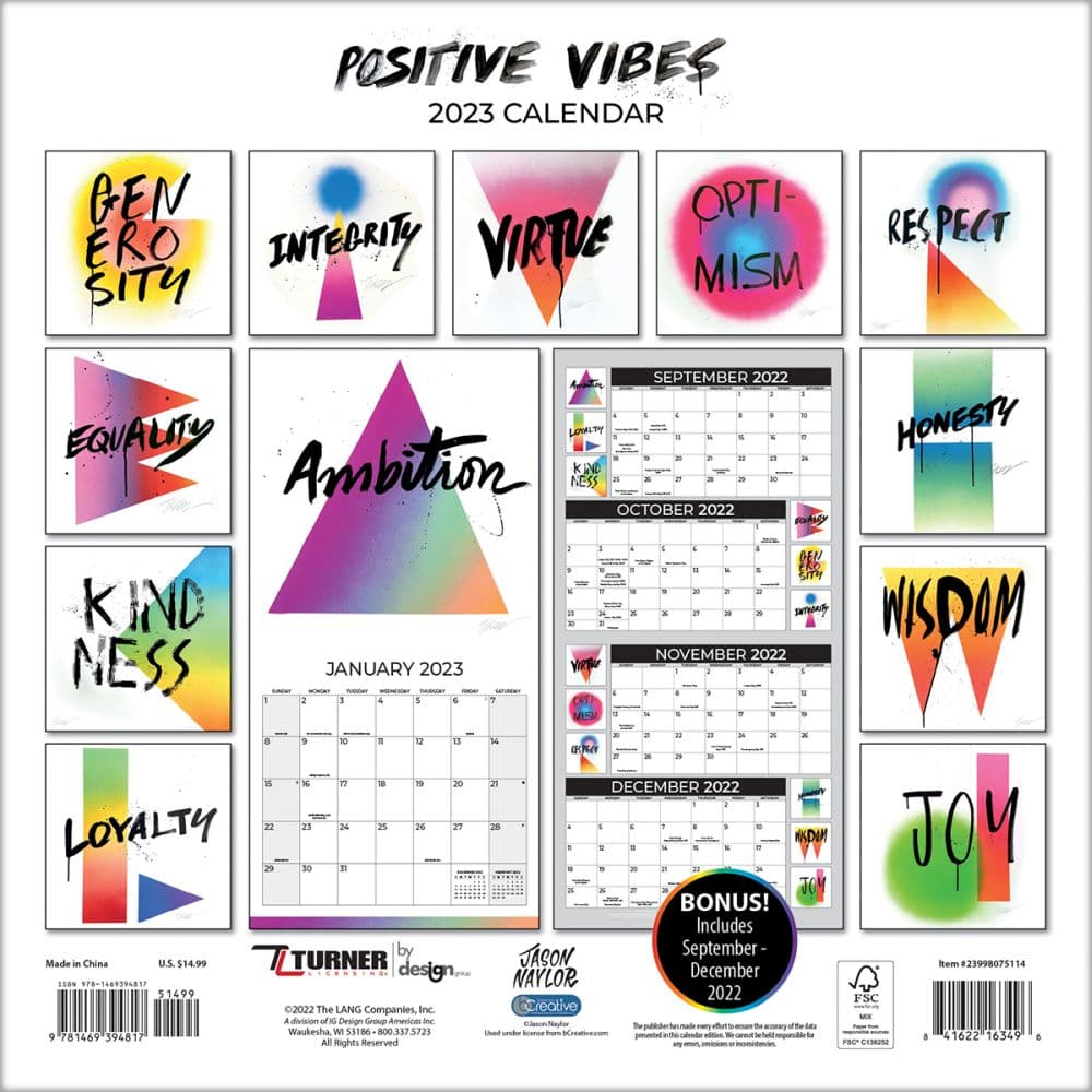 Positive Vibes 2023 Wall Calendar - Calendars.com