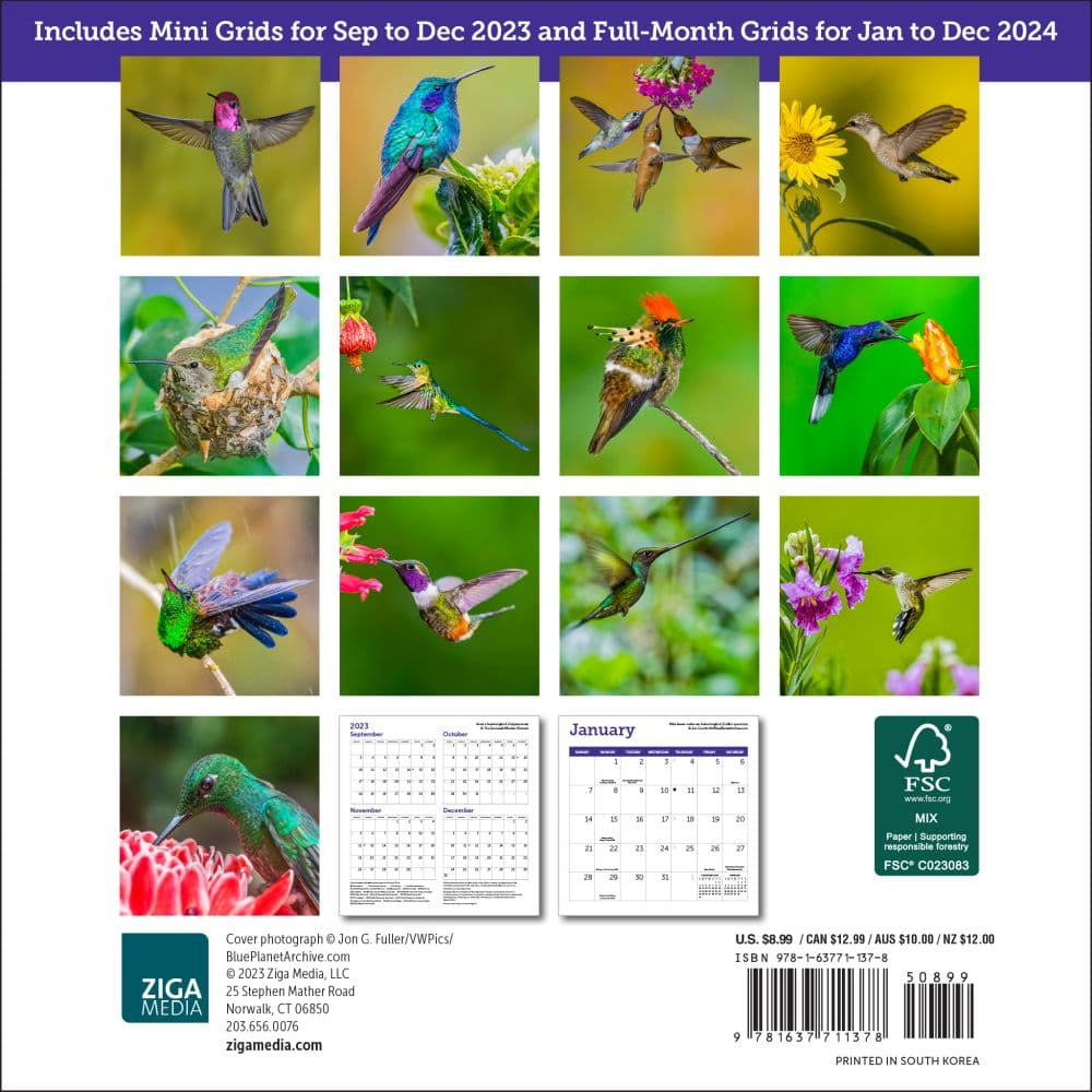 Hummingbirds 2024 Mini Wall Calendar back